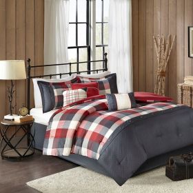 7 Piece Herringbone Comforter Set Red Cal King