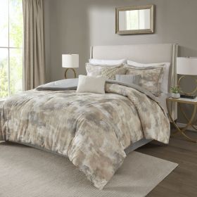 7 Piece Textured Cotton Blend Comforter Set Gray Queen
