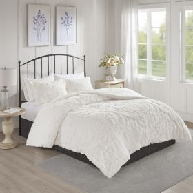 3 Piece Tufted Cotton Chenille Damask Comforter Set Off-White King/Cal King