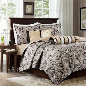 6 Piece Jacquard Quilt Set with Throw Pillows Black King/Cal King