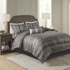 7 Piece Jacquard Comforter Set Grey King