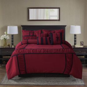 7-Piece Burgundy Ruched Comforter Set, Brushed Microfiber Bedding for All Seasons (size: KING)