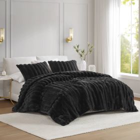 soft Faux Fur Ribbed Comforter Set Full/Queen (Color: as Pic)