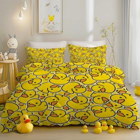Duvet Cover Set: Kids Yellow Ducks Themed Brushed Microfiber Bedding for Boys Girls Room- Little Plastic Rubber Duck Print Comforter Cover with 2 (Color: Yellow, size: QUEEN)